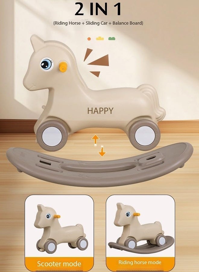 JCB CHIC 2 in 1 Baby Rocking Horse and Balance Bike，Toddler Ride On Toy，Convertible Slide Car & Rocker, Indoor Baby Balance Training Toy for 1-3 Years Old Boys Girls - Image 3
