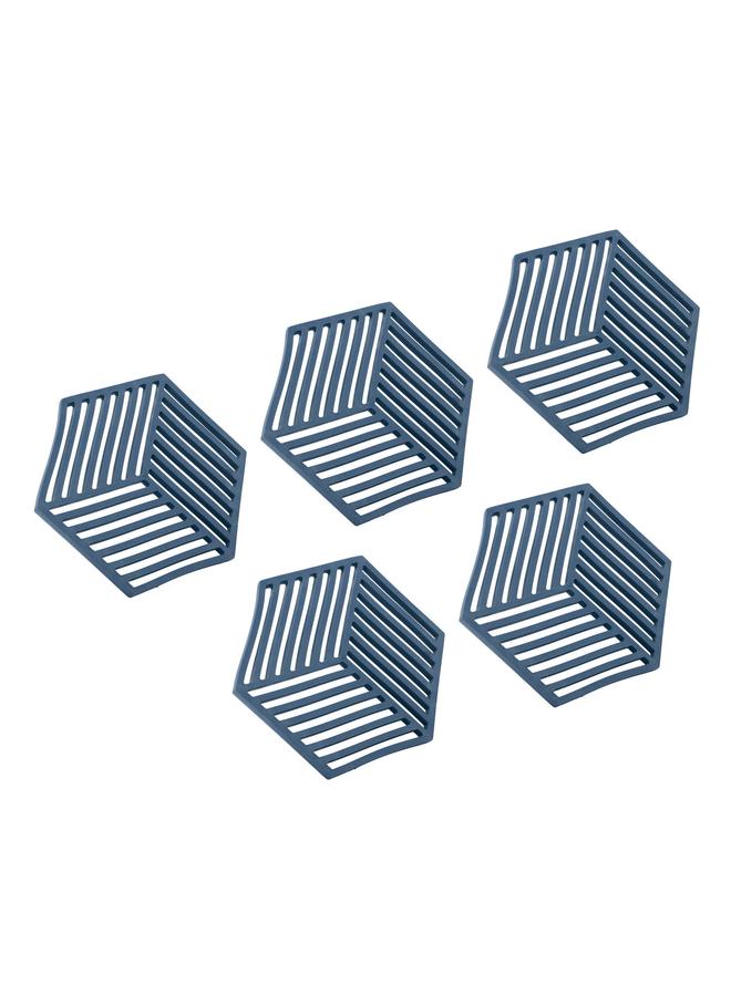 5PCS Silicone Trivet Mats Heat Resistant Hexagon Bowl Mats for Drinks Outdoor Table Hot Dishes Blue