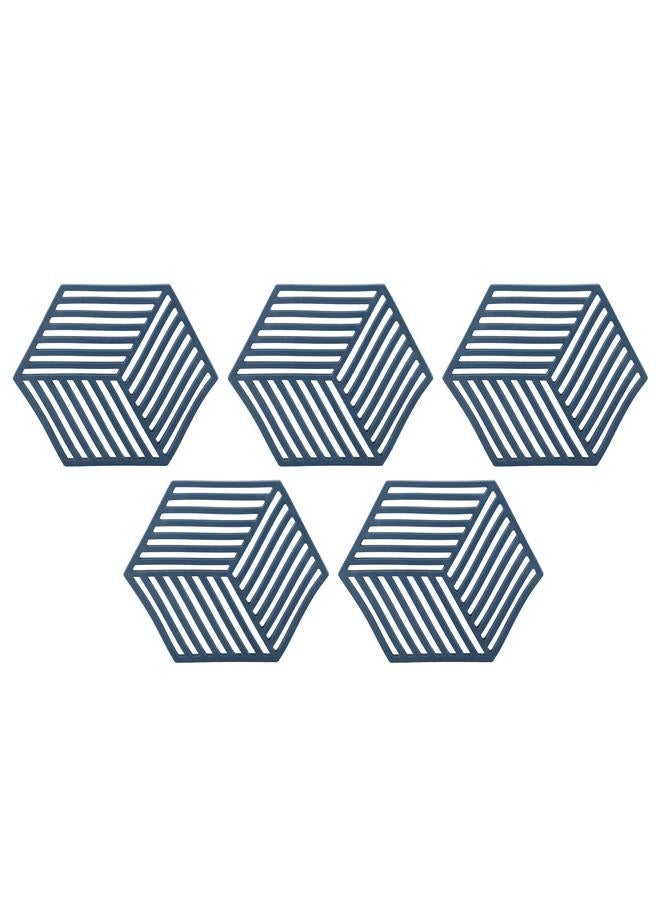 5PCS Silicone Trivet Mats Heat Resistant Hexagon Bowl Mats for Drinks Outdoor Table Hot Dishes Blue