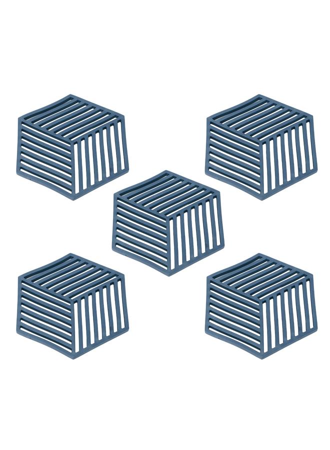 5PCS Silicone Trivet Mats Heat Resistant Hexagon Bowl Mats for Drinks Outdoor Table Hot Dishes Blue
