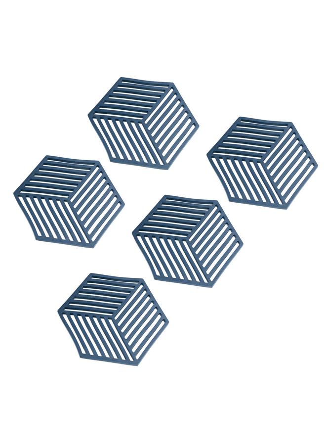 5PCS Silicone Trivet Mats Heat Resistant Hexagon Bowl Mats for Drinks Outdoor Table Hot Dishes Blue