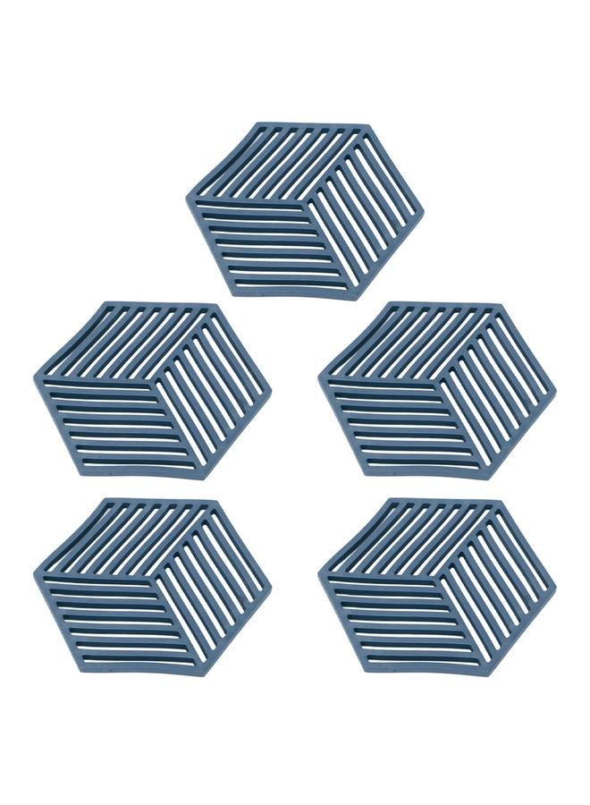 5PCS Silicone Trivet Mats Heat Resistant Hexagon Bowl Mats for Drinks Outdoor Table Hot Dishes Blue