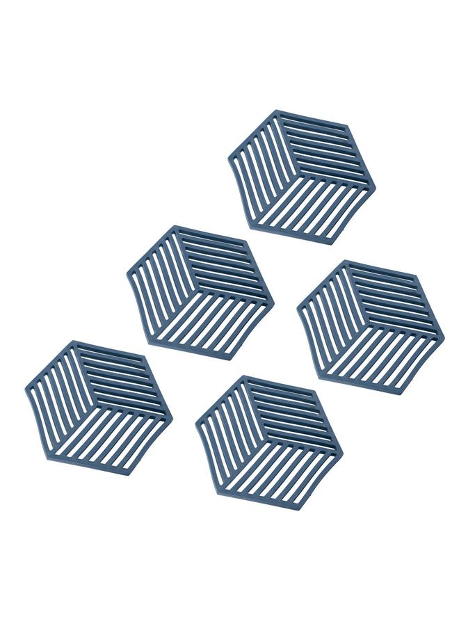5PCS Silicone Trivet Mats Heat Resistant Hexagon Bowl Mats for Drinks Outdoor Table Hot Dishes Blue