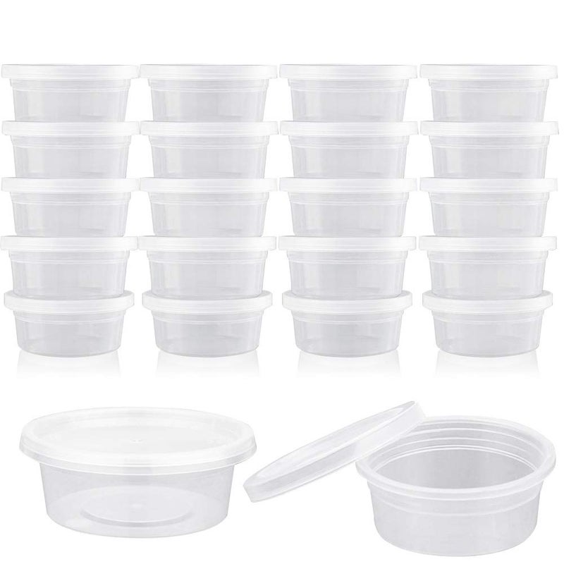 Augshy 40 Pack Small Slime Containers With Lids Hawaiian Shaved Ice Mold Jello Shot Cups Condiment Containers Plastic Portion Cups with Lids for Salad Dressing Food Storage Containers 2 oz