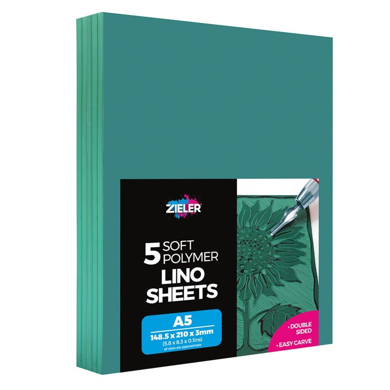 Lino Sheets  A5 Lino Printing Block Sheets  by Zieler  DoubleSided EasyCarve Soft Lino Block 210x148x3mm Sheets Ideal for School or Home  Pack of 5