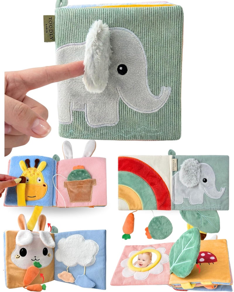 Toodly Cute Soft Baby Book with Mirror Activities Touch and Feel Crinkle Pages Interactive Sensory Cloth Toy for Babies 06 612 1218 Months Adorable Animal Themes for Early Development - Image 2