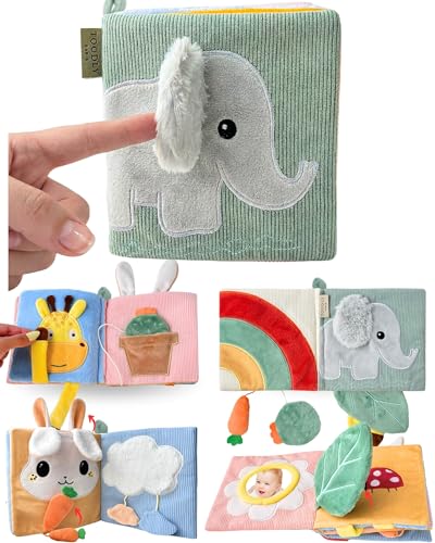 Toodly Cute Soft Baby Book with Mirror Activities Touch and Feel Crinkle Pages Interactive Sensory Cloth Toy for Babies 06 612 1218 Months Adorable Animal Themes for Early Development - Image 1