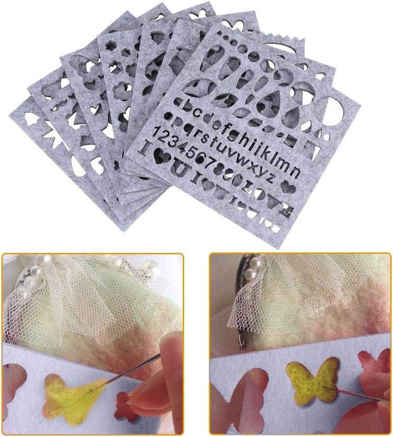 klarako Felting Mold 7pcs/Set Needle Felt Applique Mold Felt Template Beginner Kid DIY Toy Craft Hand Embroidery Stencil Tools, Including Trees Cloud Stars Moon Butterfly Flower Alphanum & Kinds of Animals - Image 1