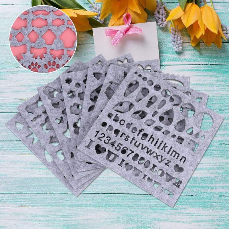 klarako Felting Mold 7pcs/Set Needle Felt Applique Mold Felt Template Beginner Kid DIY Toy Craft Hand Embroidery Stencil Tools, Including Trees Cloud Stars Moon Butterfly Flower Alphanum & Kinds of Animals - Image 2