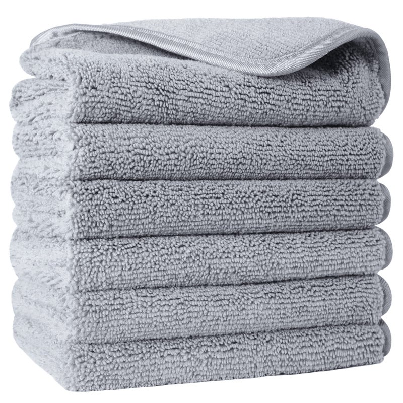 POLYTE Premium Lint Free Microfiber Washcloth Face Towel, 13 x 13 in, Set of 6 (Gray) - Image 1
