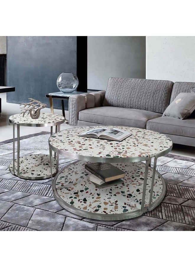 DANUBE HOME Venveto Round Coffee Table - White Pattern  - Image 1