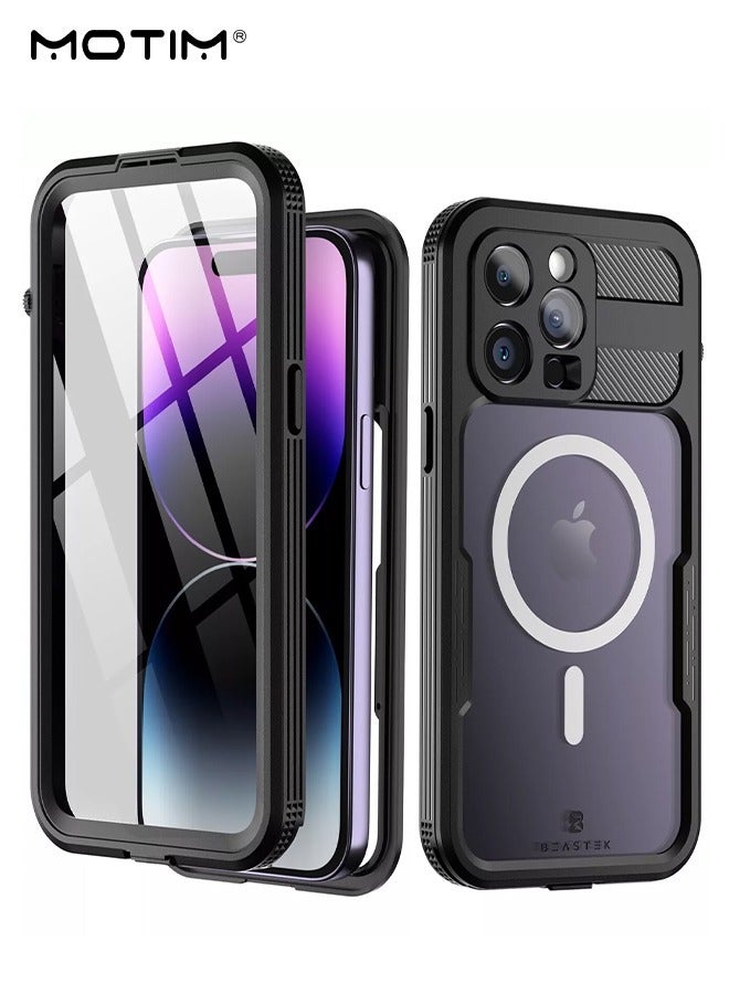 Motim Waterproof Case for iPhone 14 Pro Max with Built in Screen Protector and Lanyard, Wireless Magsafe Magnetic Heavy Duty Shockproof Case Cover  - Image 1