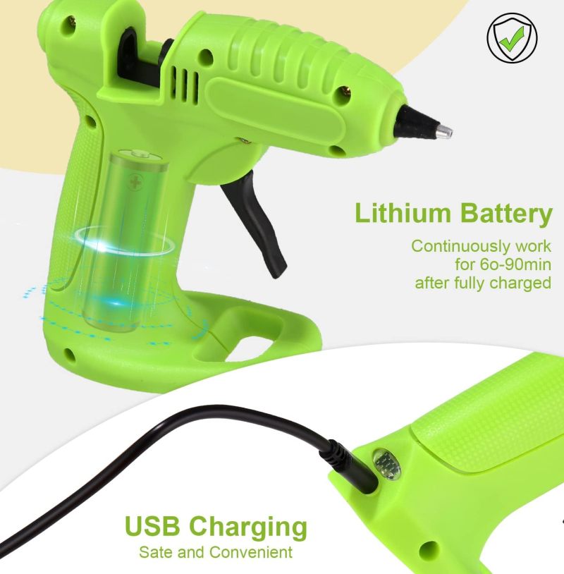مسدس الغراء الساخن اللاسلكي: قابل لإعادة الشحن 2600mAh، أعواد غراء صغيرة USB للأعمال اليدوية، الإصلاح السريع، الفن، DIY، المشاريع المدرسية - لاسلكي مع تسخين مسبق سريع بسيراميك PTC، 40 عود غراء غير سام 7x140 مم، سيليكون - Image 5