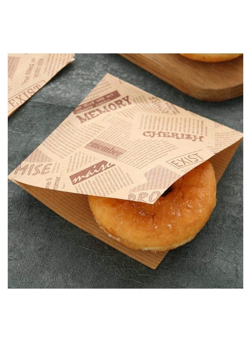 NIBEMINENT Kraft Paper Packing Bags, 100PCS Letters Printed Pastry Donut Bread Wedding Decoration Food Greaseproof Sandwich Bags  - Image 1