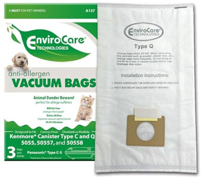 ENVIROCARE Replacement Allergen Filtration Vacuum Cleaner Dust Bags Designed to fit Kenmore Canister Type C/Q, 50555, 50558, 50557 and Panasonic Type C-5 3 pack - Image 1