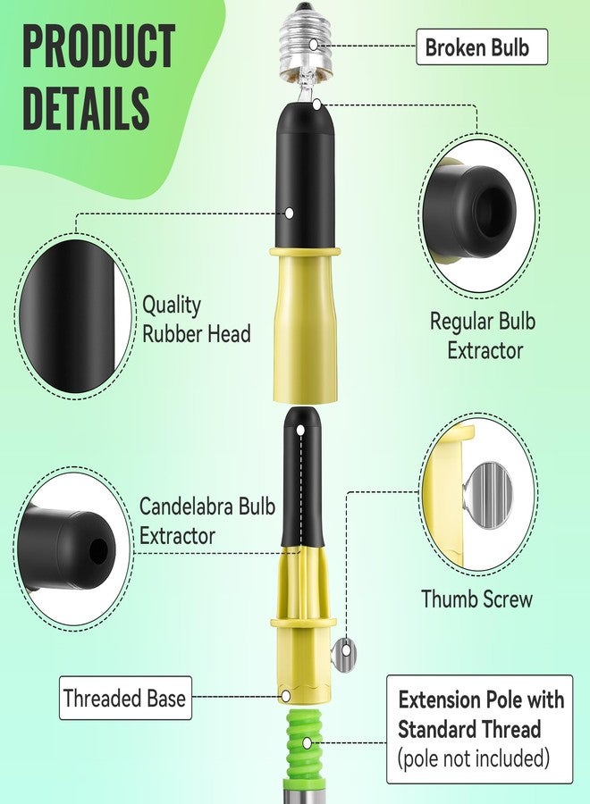 Dreyoo Broken Bulb Changer for High Ceilings, Light Changer for Changing Broken Incandescent and Candelabra Bulbs, Compatible with Standard Threaded Extension Pole, Pole Not Included (Yellow) - Image 3