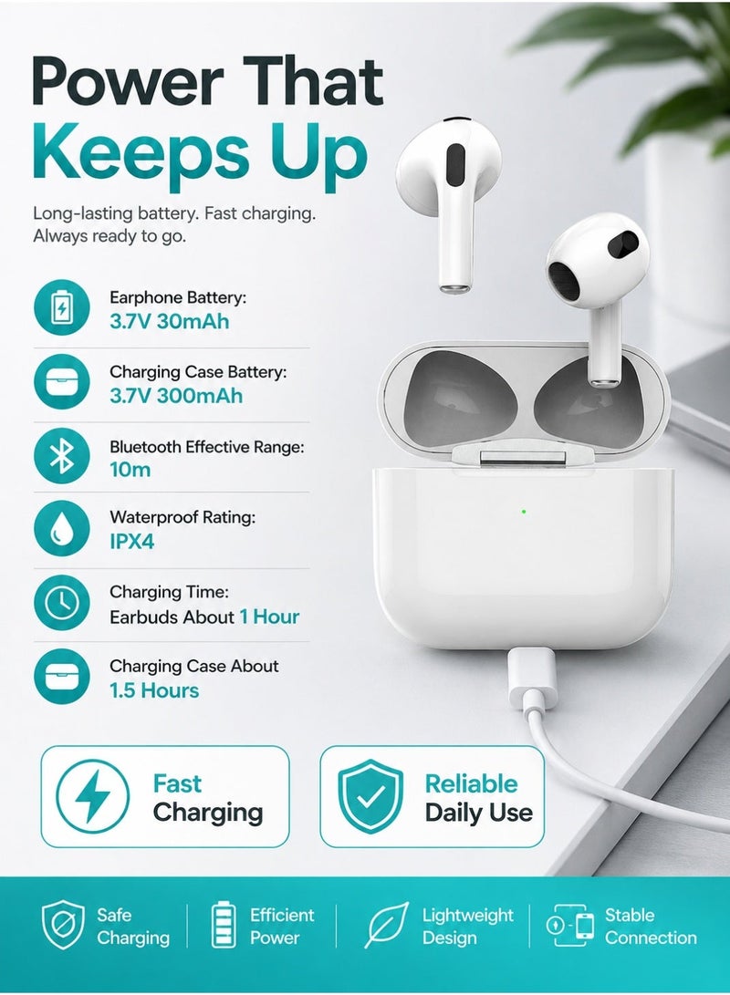 Starfire Wireless Bluetooth 5.4 Earphones with Touch Control, Dual Channel Stereo Sound, IPX4 Water Resistant Earbuds, 10m Range, 300mAh Charging Case, White - Image 2