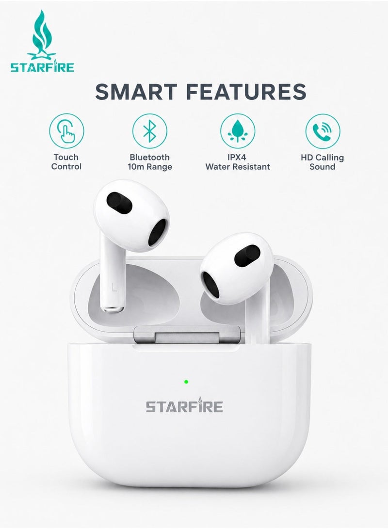 Starfire Open Bluetooth Earphones, True Wireless Stereo Earbuds, Bluetooth V5.4, Touch Control, Dual Channel, HD Calling Sound, IPX4 Water Resistant, 10m Range, 300mAh Charging Case, White - Image 3