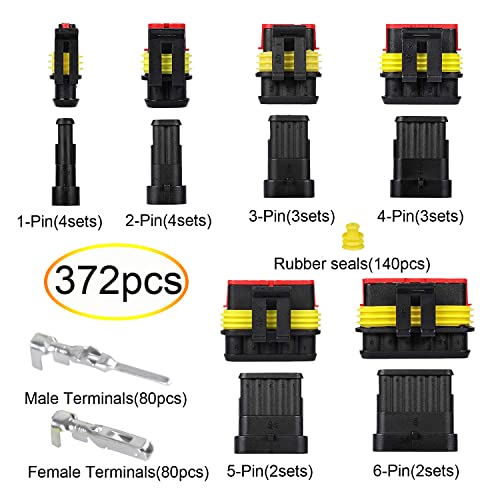 Twippo 372Pcs Waterproof Automotive Electrical Connectors Quick Connect and Disconnect Wire Connector Terminals 1/2/3/4/5/6 Pin Connectors Kit (18 Sets) - Image 2