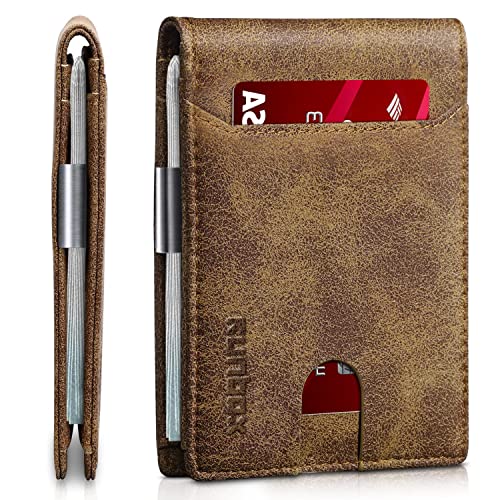 RUNBOX Slim Wallets for Men - Leather Money Clip Mens Wallet - RFID Blocking Front Pocket Bifold Wallet - Minimalist Credit Card Holder with Gift Box - Image 1