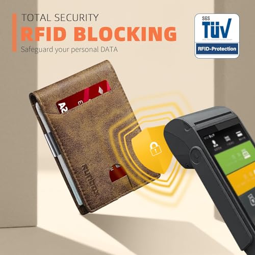 RUNBOX Slim Wallets for Men - Leather Money Clip Mens Wallet - RFID Blocking Front Pocket Bifold Wallet - Minimalist Credit Card Holder with Gift Box - Image 4