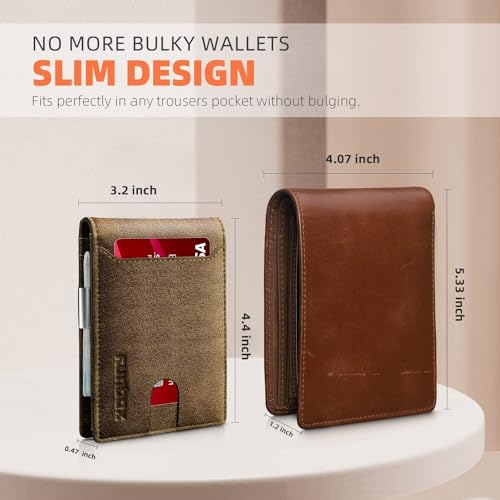 RUNBOX Slim Wallets for Men - Leather Money Clip Mens Wallet - RFID Blocking Front Pocket Bifold Wallet - Minimalist Credit Card Holder with Gift Box - Image 3