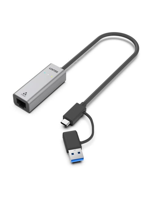 UNITEK Hybrid USB-C and USB-A to 2.5G Gigabit Ethernet Adapter with High-Speed Network Support for Laptops, Desktops, and Ultrabooks