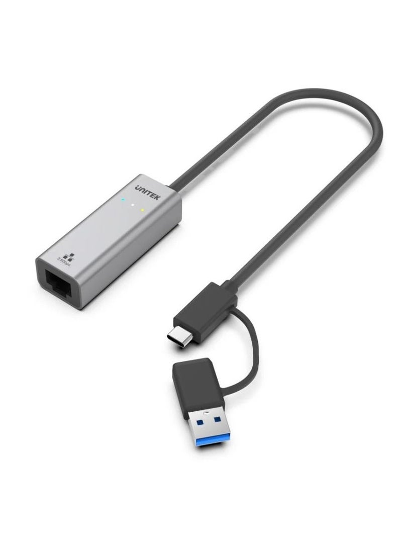UNITEK Hybrid USB-C and USB-A to 2.5G Gigabit Ethernet Adapter with High-Speed Network Support for Laptops, Desktops, and Ultrabooks