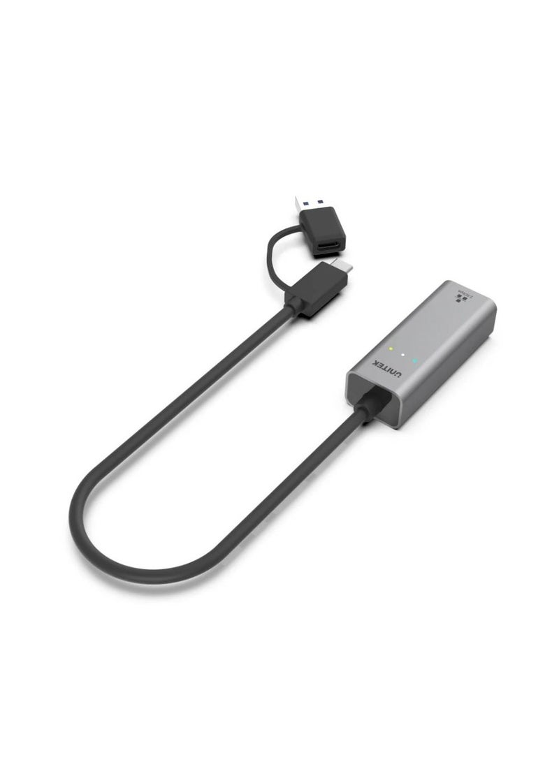 UNITEK Hybrid USB-C and USB-A to 2.5G Gigabit Ethernet Adapter with High-Speed Network Support for Laptops, Desktops, and Ultrabooks