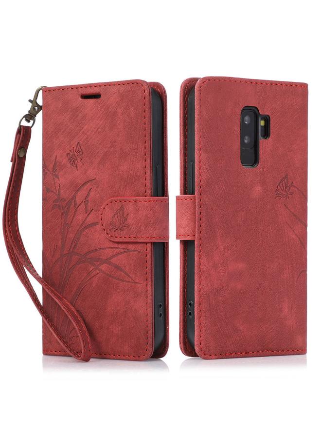 اس-توب جراب لهاتف Samsung Galaxy S9+ مصنوع من الجلد المنقوش بنقشة فراشة الأوركيد - Image 1