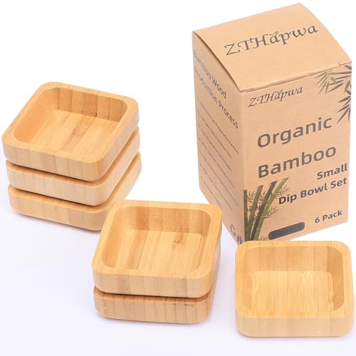 ZTHapwa Snack Bowl Set, Small Bamboo Sauce Dish Dipping Bowls for Appetizers, Dips, Sauce, Nuts, Candy, Olives, Seeds, Desserts and More, Square 1.4 oz - Image 1