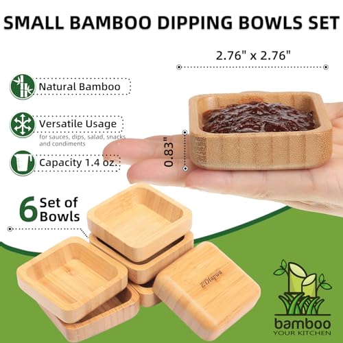 ZTHapwa Snack Bowl Set, Small Bamboo Sauce Dish Dipping Bowls for Appetizers, Dips, Sauce, Nuts, Candy, Olives, Seeds, Desserts and More, Square 1.4 oz - Image 2