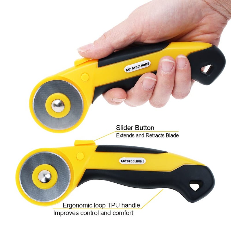 AUTOTOOLHOME 45mm Rotary Cutter with 9pcs Extra Blades Automatic Fabric Roller Cutter Perforator Crochet Edge Pinking Rotary Blades for Quilting, Sewing, Crafting - Image 3