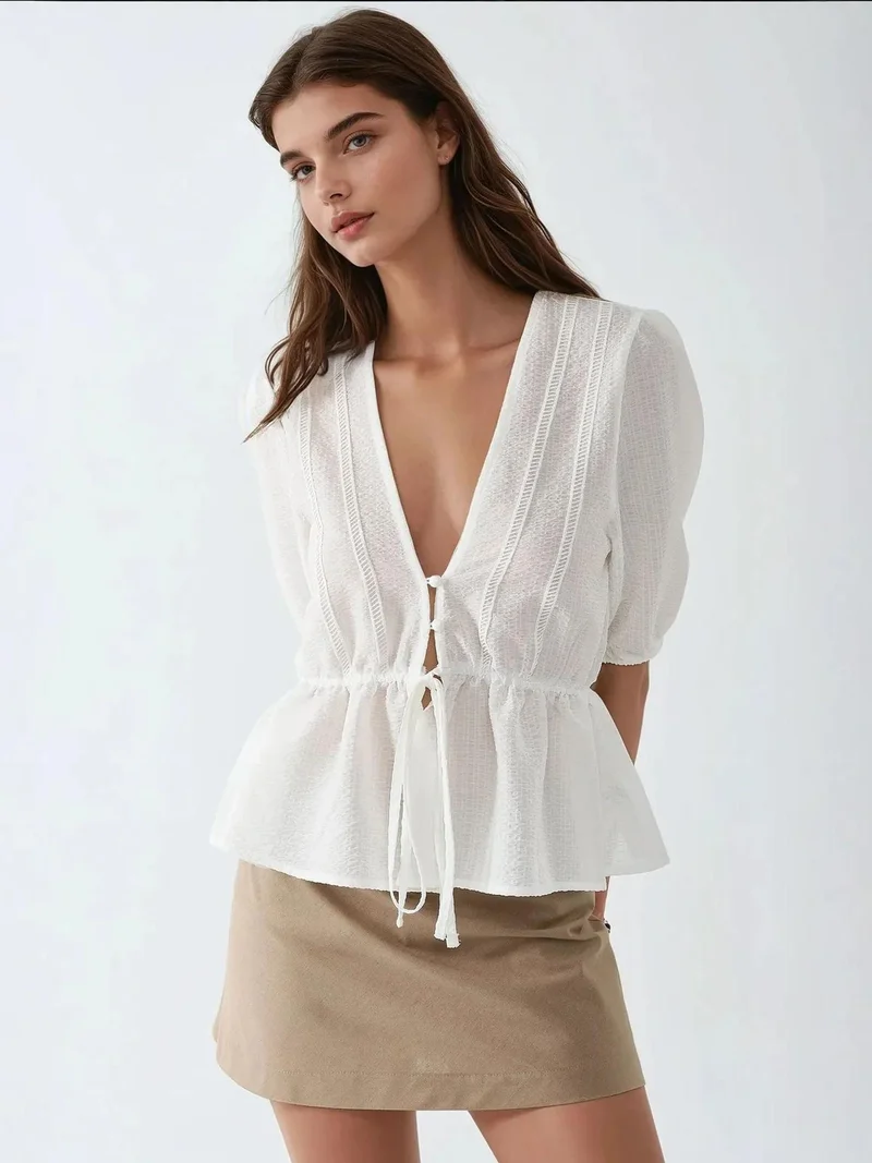 HICCUP Textured V-Neck Blouse