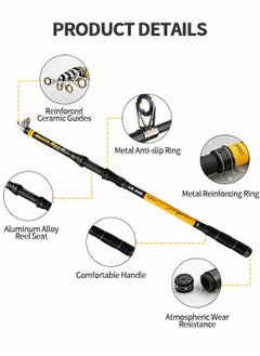 GROIC Telescopic Fishing Rod,Graphite Carbon Fiber Portable Spinning Telescopic Fishing Pole for Boat Saltwater and offshore angling,2.4m Long Cast Fishing Gear  - Image 2