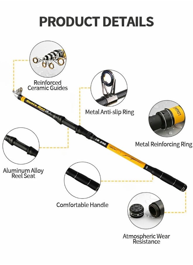 GROIC - Telescopic Fishing Rod,Graphite Carbon Fiber Portable Spinning Telescopic Fishing Pole for Boat Saltwater and offshore angling,2.4m Long Cast Fishing Gear - Image 1