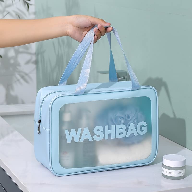 FLYNGO Pvc Clear Makeup Pouch Set, Cosmetic Organizer Bag for Women and Girls Travel Waterproof Toiletry Storage Kit (Set of 3 Light Blue) - Image 5