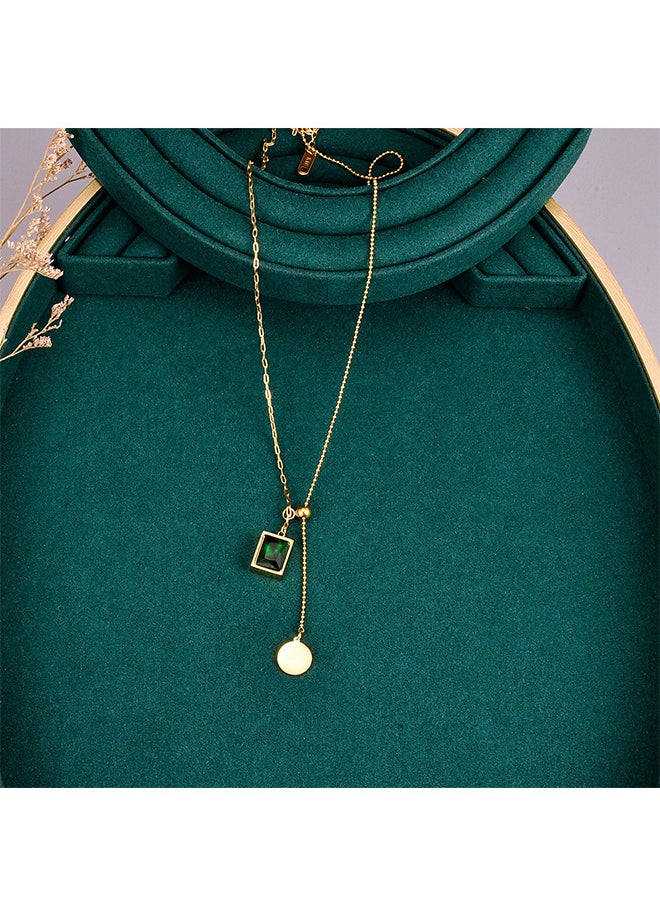 Depend Retro Emeralds Clavicle Chain Necklace Casual Adjustable Ins Style Minimalist Gemstone Pendant Jewelry Titanium Steel Gift For Female Women Ladies Gold/Green  - Image 2