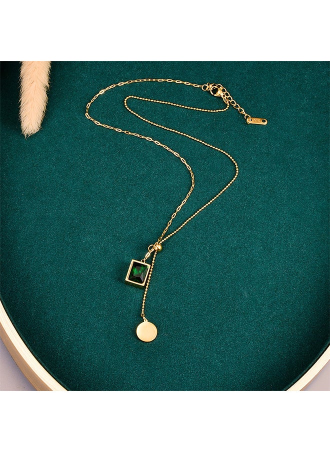 Depend Retro Emeralds Clavicle Chain Necklace Casual Adjustable Ins Style Minimalist Gemstone Pendant Jewelry Titanium Steel Gift For Female Women Ladies Gold/Green  - Image 4