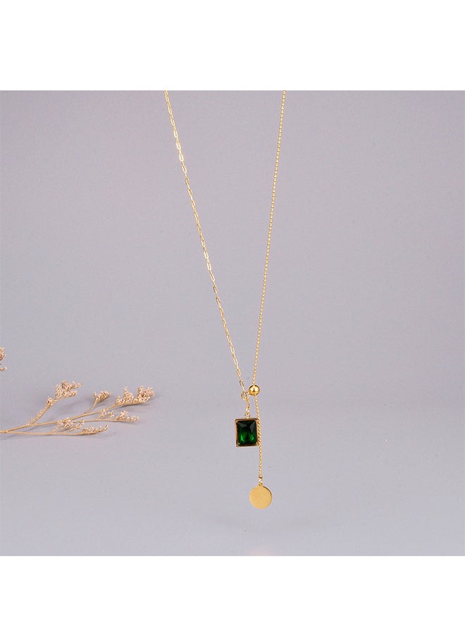 Depend Retro Emeralds Clavicle Chain Necklace Casual Adjustable Ins Style Minimalist Gemstone Pendant Jewelry Titanium Steel Gift For Female Women Ladies Gold/Green  - Image 3