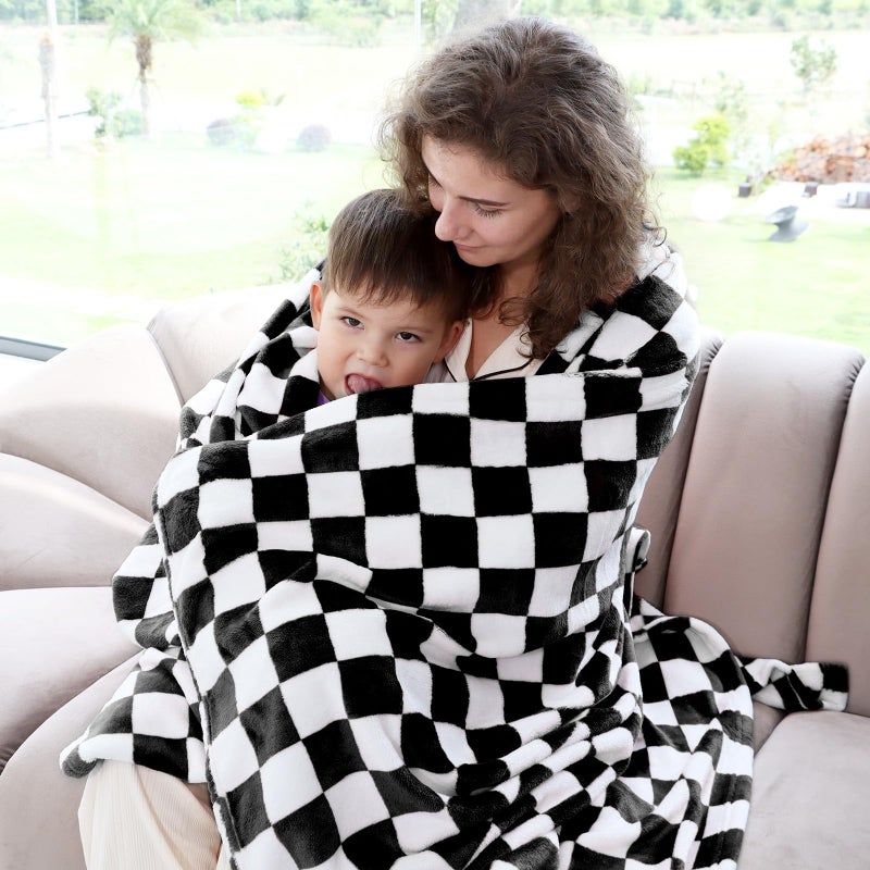 LOKOZ Black Checkered Blanket Soft Fuzzy Throw Blanket Black Fleece Blankets Checkerboard Gifts Decor for Girls Women - Image 4