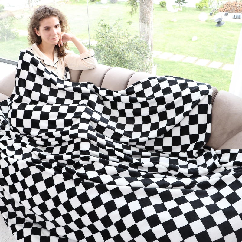 LOKOZ Black Checkered Blanket Soft Fuzzy Throw Blanket Black Fleece Blankets Checkerboard Gifts Decor for Girls Women - Image 2