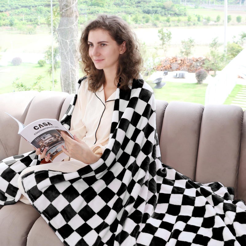 LOKOZ Black Checkered Blanket Soft Fuzzy Throw Blanket Black Fleece Blankets Checkerboard Gifts Decor for Girls Women - Image 3