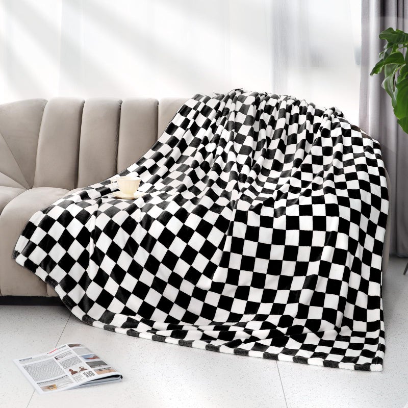 LOKOZ Black Checkered Blanket Soft Fuzzy Throw Blanket Black Fleece Blankets Checkerboard Gifts Decor for Girls Women - Image 1