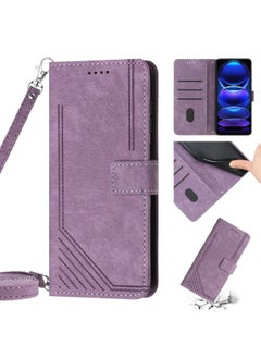 HuHa Case Cover For Xiaomi Redmi 9A / 9i India / 9AT Skin Feel Stripe Pattern Leather Phone Case with Lanyard Purple 