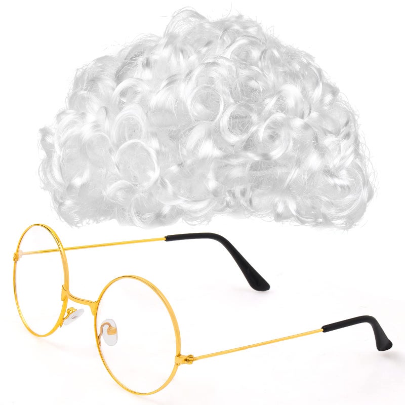 Yewong Old Lady Costume Set - Granny Wig, Glasses & Pearl Accessories for Halloween & Christmas (White) - Image 2