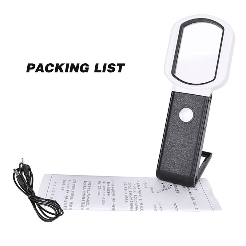 Handheld Magnifier Multifunctional Magnifying Glass 10X/25X Adjustable Magnification Foldable Square Reading Mirror with 6 LED Lights 2 UV Lights - Image 4