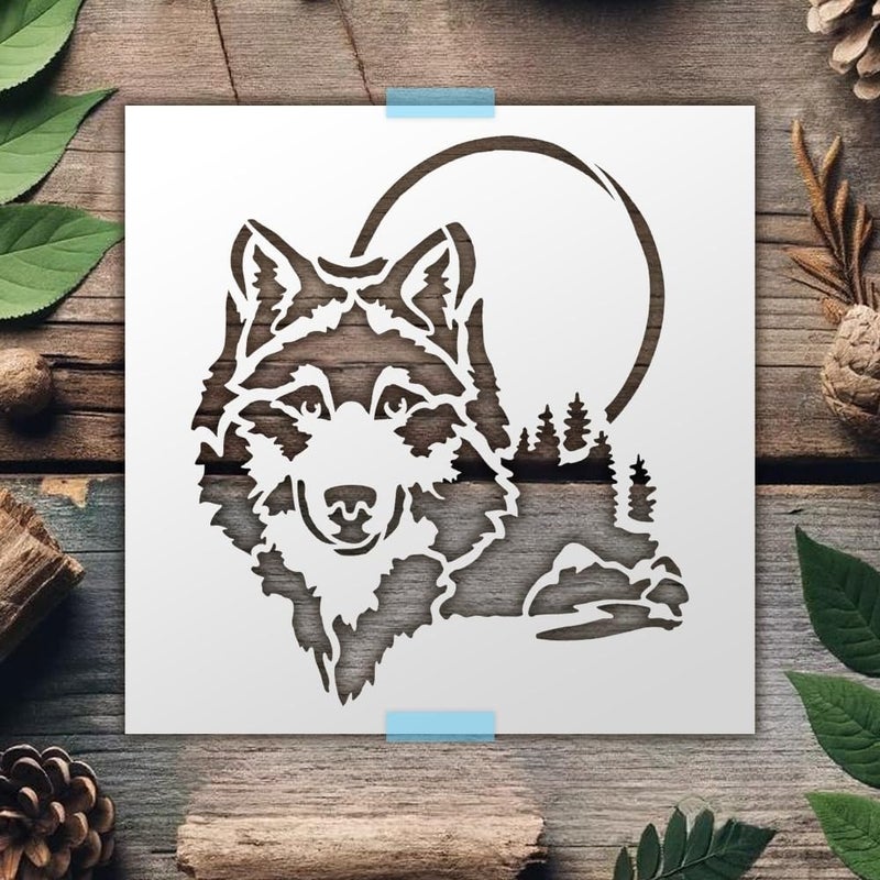 Reusable Wolf Head Stencil Template for Walls and Crafts - Laser-Cut on 12 mil Mylar Plastic for DIY Projects and Hundreds of Uses