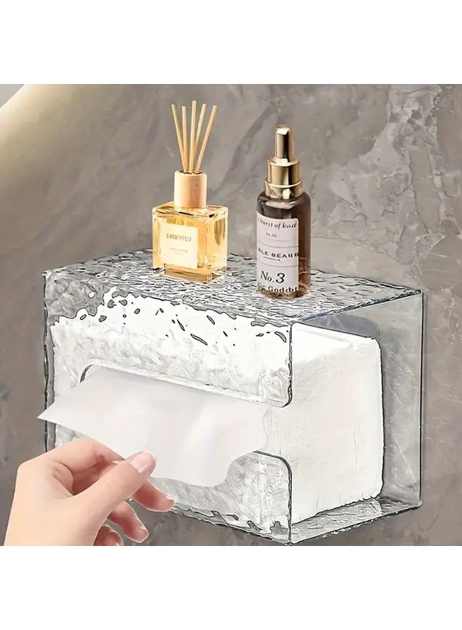 Transparent Glacier Pattern Tissue Box No Drill Wall Mounted Bathroom Living Room Tissue Holder - Image 3