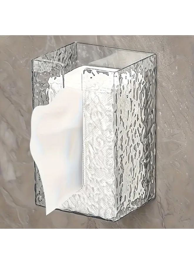 Transparent Glacier Pattern Tissue Box No Drill Wall Mounted Bathroom Living Room Tissue Holder - Image 1